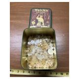 Welch's tin with vintage white buttons