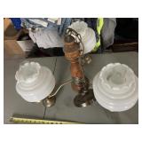 3 light Hanging Chandelier w/ milk glass shades