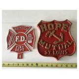 FD Member & Hope Mutual St Louis Cast Plaques