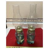 2 blue Ball Mason Jars made into oil lamps