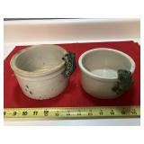 2 crock plant holders w/ frogs hanging on