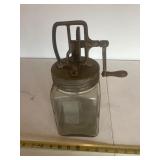 2 qt butter churn w/wooden handle & metal paddles