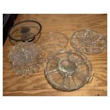 Lot of glass serving dishes includes a metal