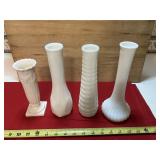 3 white glass vases, marked Hoosier Glass,E.OBrody