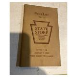 Vintage 1937 State Store PA Liquor Price List,
