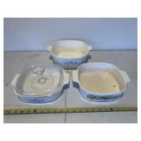3 Corningware baking dishes, 1 lid fits all,