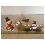 Light up snow man, works & wooden Snow decor