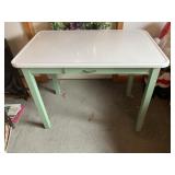 Vintage Porcelain top table w/3 wooden chairs