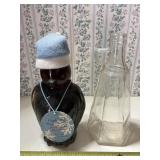Vintage hexagonal glass Log Cabin Bottle & Penguin