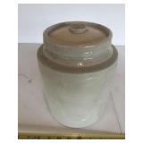 Crock w/lid, 9 1/2 tall, rim cracked and repaired