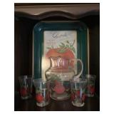 Vintage Tomato pitcher w/matching glasses & Burpee