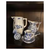 Lot blue & white glassware