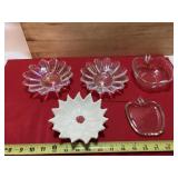 2 Vintage Iridescent  & 3 other candy dishes