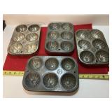 4 vintage 6 muffin baking tins
