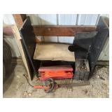 Battery, triangle signals, hedge trimmer, cabinet