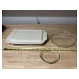 Pyrex 5qt rec. dish w/ cover, 10 & 6" pie plates