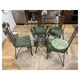 44" glass round Kitchen table w/ 4 chairs, brass