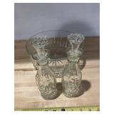 Cut Glass bowl & 2 bottles w/stoppers