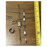 2 vintage watches, rodeo pin & ring
