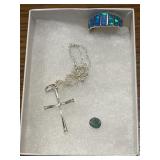 Cross w/ Chain, marked 925 Italy,pinky ring-925 w/