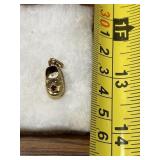 Baby Boot charm w/red stone, marked 1/20, 14 kt