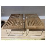 2 wooden, metal legged shelf makers