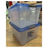 2 x Clear Stack blue lid totes, 11.25 gal