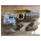 2 brass valves & coupler, hose clamps