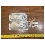 2 -- Canadian $1 bills & change