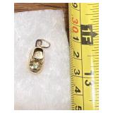 Baby Boot Charm w/green stone, marked 1/20, 14 KT