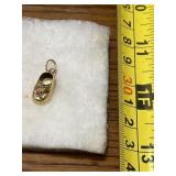 Baby boot charm w/pink stone, marked 1/20, 14kt