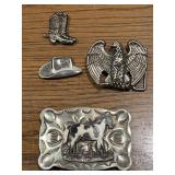 Nickle Silver cow & Avon Eagle belt buckles & hat
