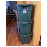 3 x Rubbermaid Rough Tote, 18 gal, dk green