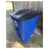 Blue garbage can on wheels BIG