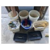 6 buckets, rags, trays