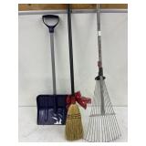 Car shovel, rake and corn broom