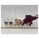 2 elephant planters & 2 World Market green & red