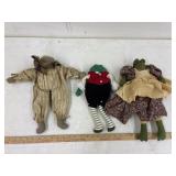 3 frogs, homemade, hand stitched