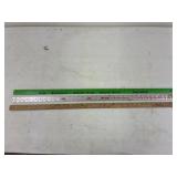 3 advertising yard sticks, 1 metal