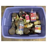 Rubbermade tote full of cleaners, paint & stains