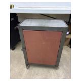 1 door, 1 shelf rolling cabinet, 21 x 11 x 25