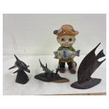 Wood fish & ceramic figure