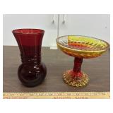Red vase & candy dish