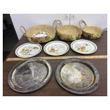 2 silver plated plates, 3 decorative plates, 3