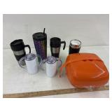 Plastic dish set & travel mugs