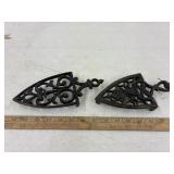 2 vintage footed trivetts, sheild shaped, military
