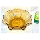 Large Vintage Amber Cornflower Glass  Ruffled Bowl