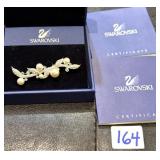 Signed Swarovski Crystal & Pearl Brooch