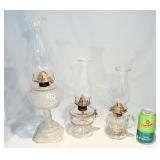 Three Vintage Glass Oil Lamps