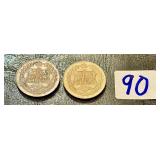 2 Canada 1927 60 Anniv. Confederation Medal Token